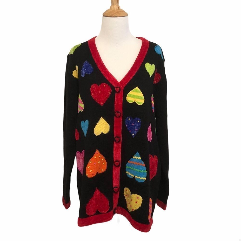 NWT The Quacker Factory whimsical heart cardigan